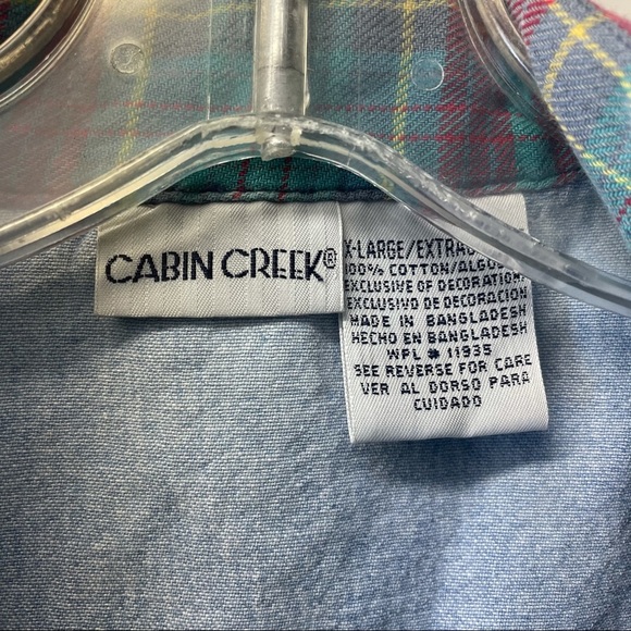 VINTAGE CABIN CREEK button up women’s XL shirt with plaid detail and embroidered - Picture 4 of 5